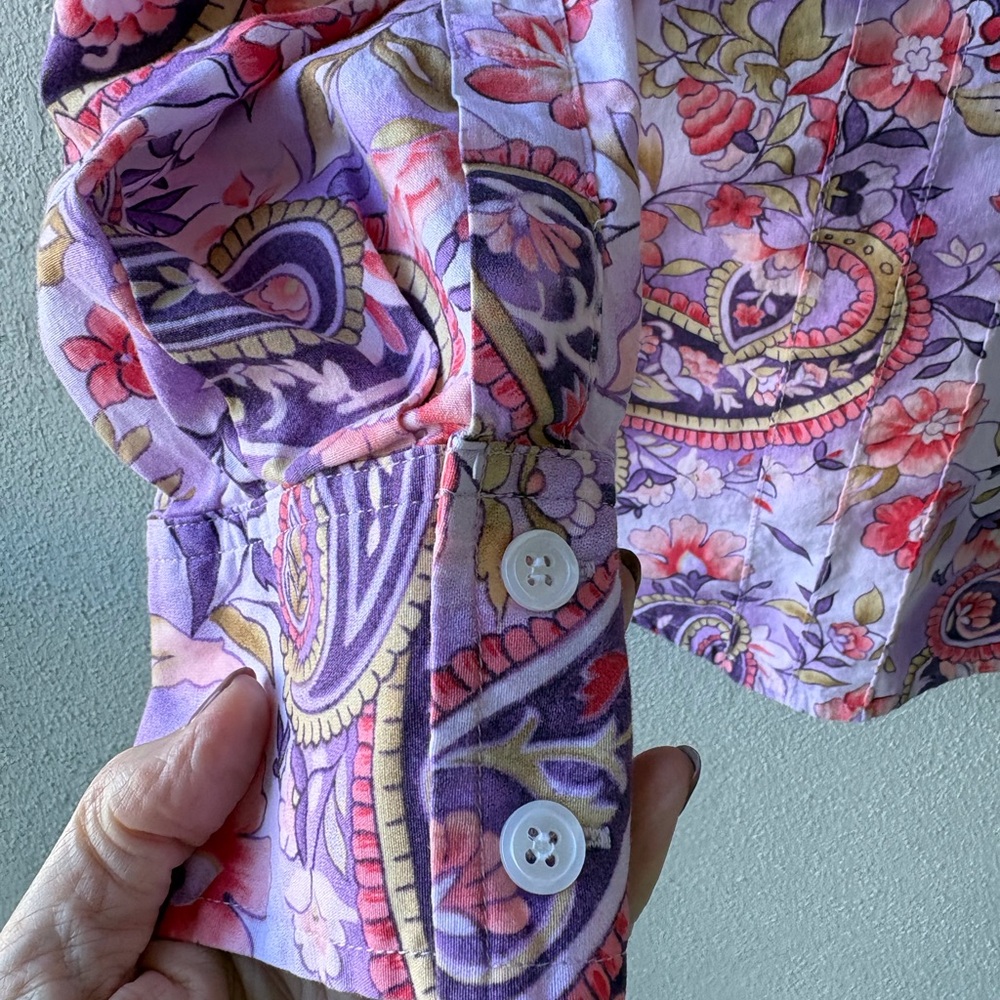 Talbots Stretch 1X Petite Cotton Floral Paisley Button Up‎ Long Sleeve Casual - Picture 4 of 13